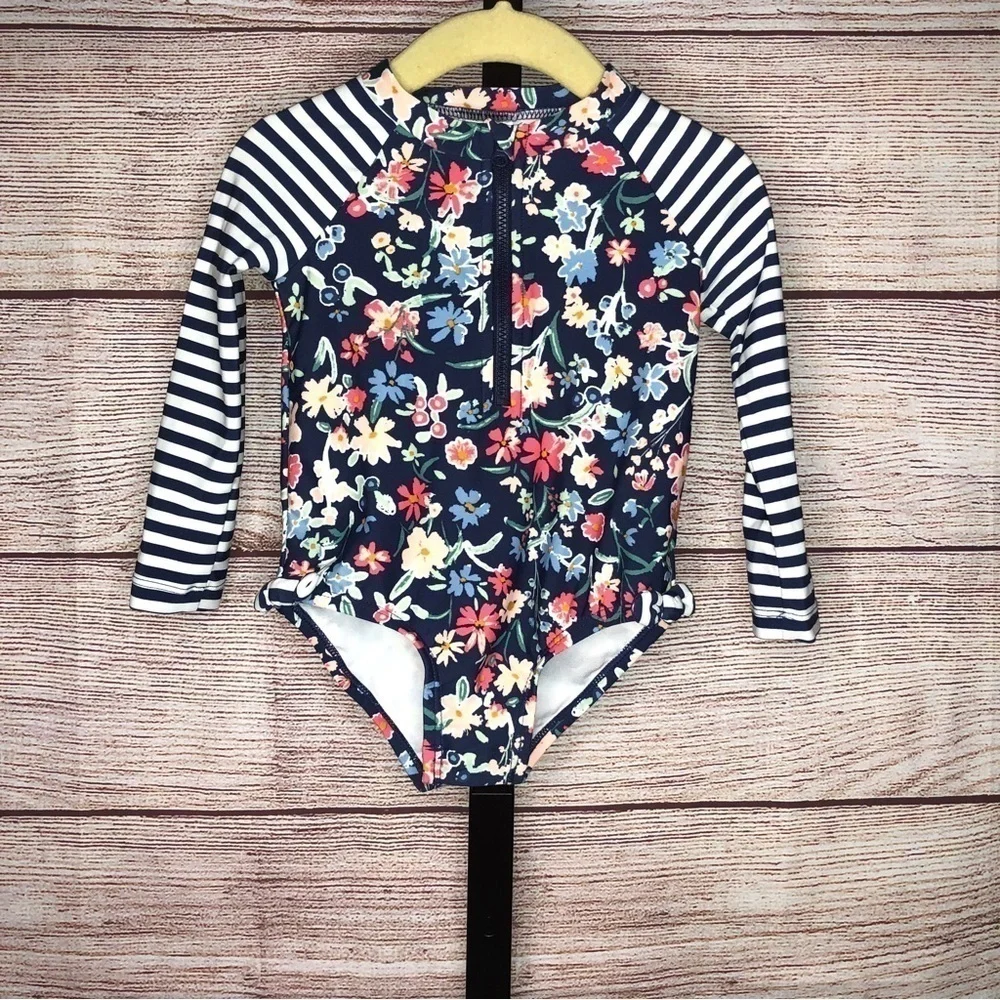 OshKosh Blue Floral Infant Long Sleeve One Piece Rashguard Size 18 Months